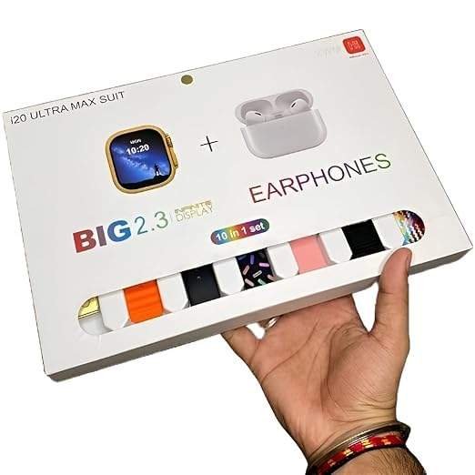 I20 Ultra 2 Max Suit Smart Watch – 10 Straps + Earbuds | 10-in-1 Gift Box | Free Delivery All Over Pakistan