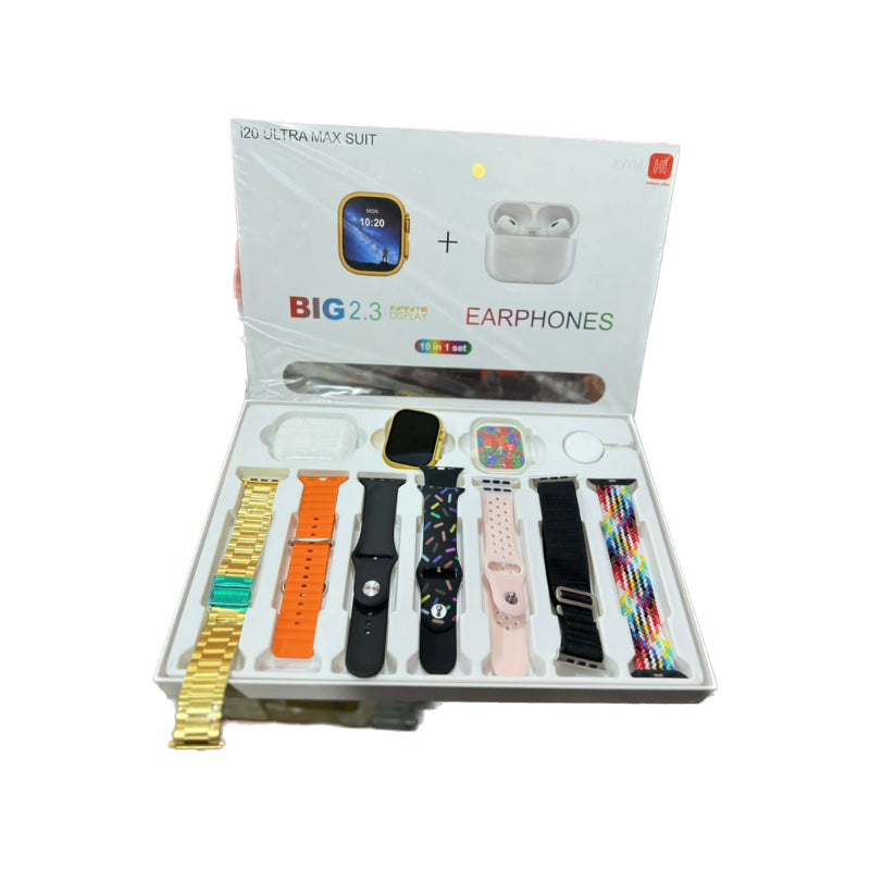 I20 Ultra 2 Max Suit Smart Watch – 10 Straps + Earbuds | 10-in-1 Gift Box | Free Delivery All Over Pakistan