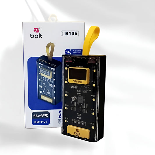 Bolt B105 20000mAh Power Bank – 66W PD Fast Charging | Dual USB + LED Display | Free Delivery All Over Pakistan