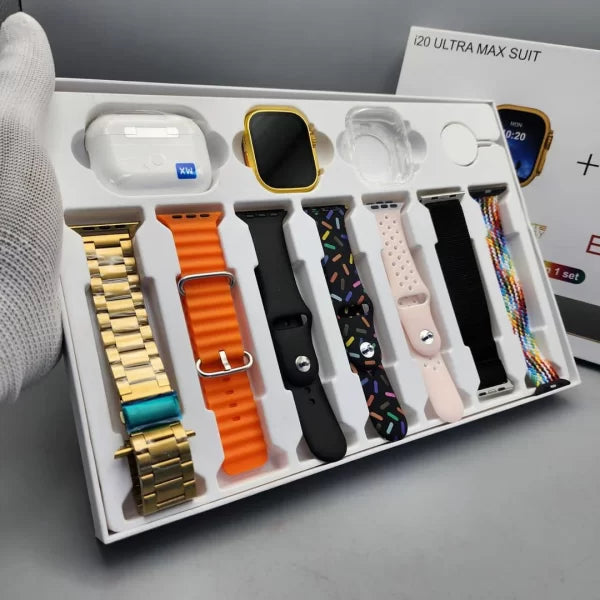 I20 Ultra 2 Max Suit Smart Watch – 10 Straps + Earbuds | 10-in-1 Gift Box | Free Delivery All Over Pakistan